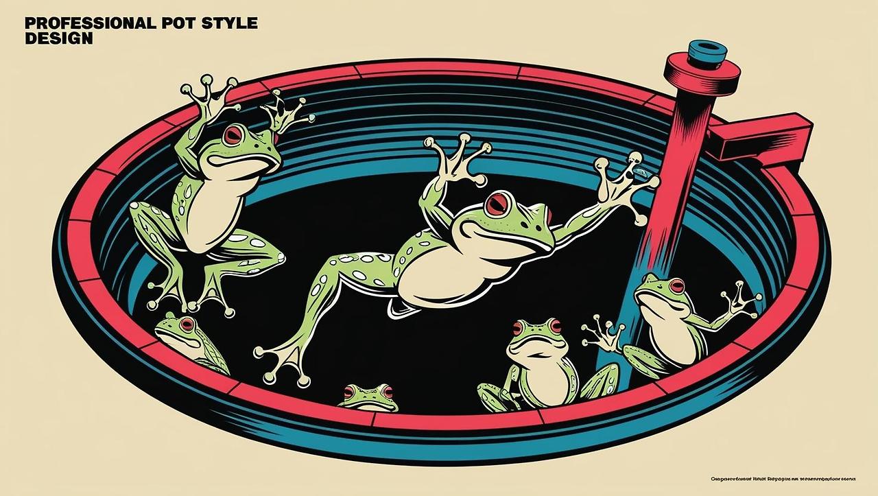 우물 안에서 개구리들이 우물 밖을 나가려고 점프를 하고 있다. 한 개구리가 너무 쉽게 점프해서 우물을 나가자 다른 개구리들이 부러워하고 있다..jpg