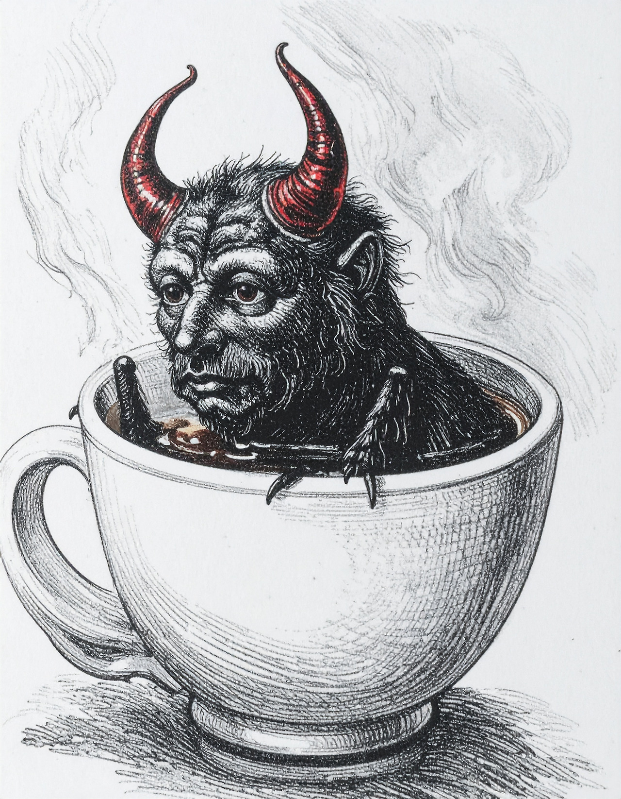 Firefly_A devil in the form of a fly is enjoying a bath in a coffee cup filled with hot coffe 137483.jpg