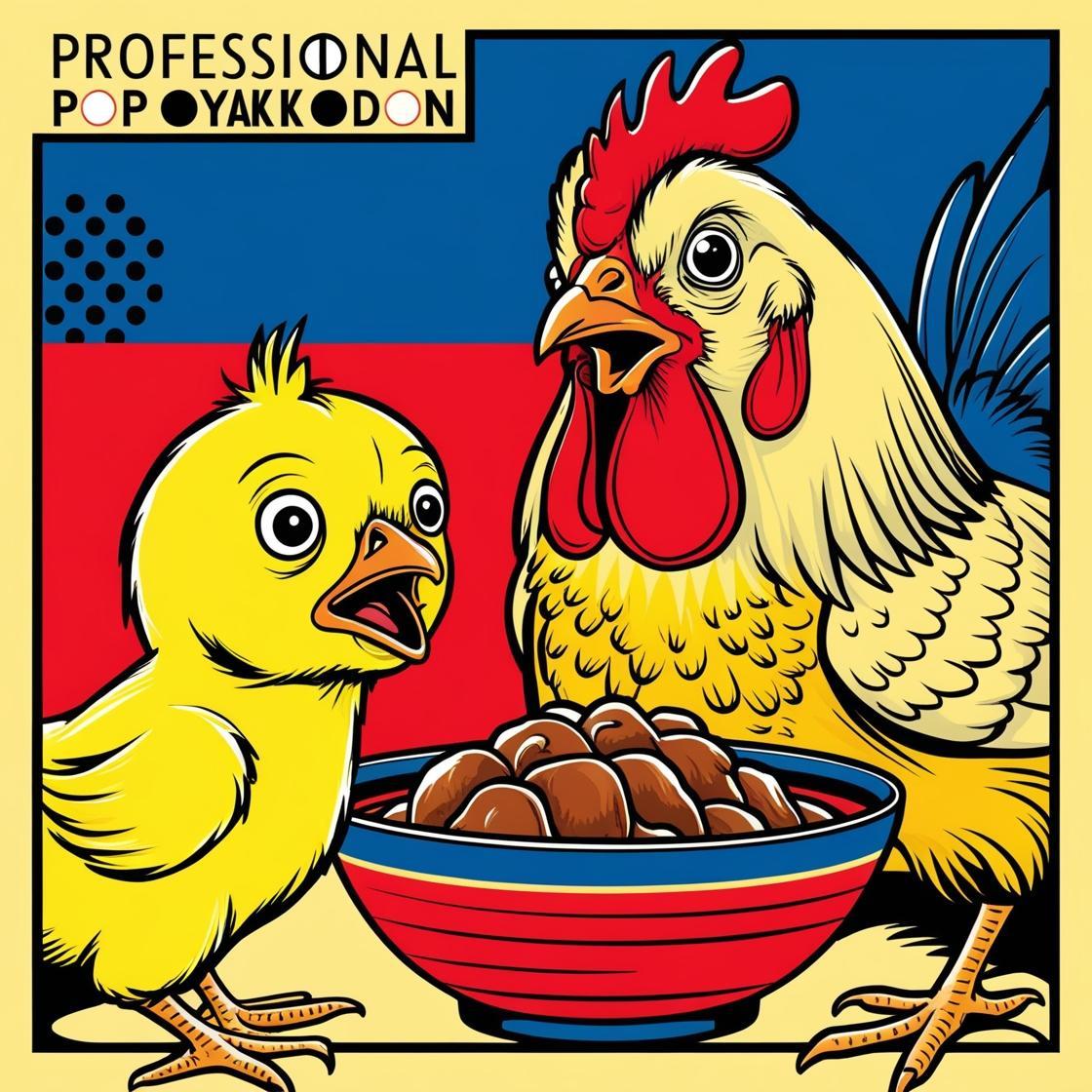 오야꼬동을 보고 경악하는 병아리와 닭을 그려줘 .jpg