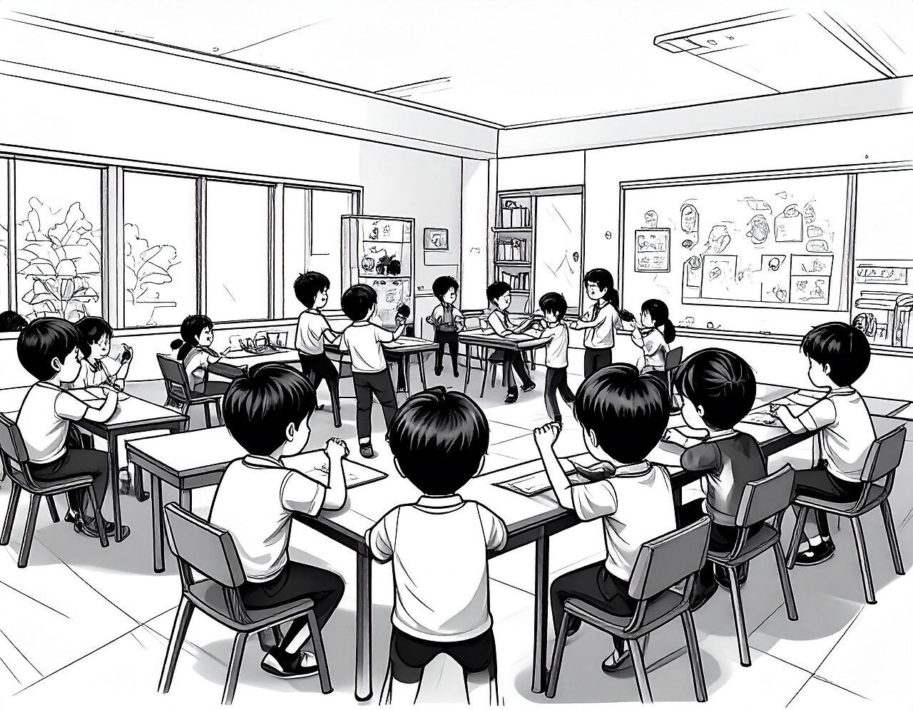 Firefly In a black and white scene at the back of the classroom, children are bickering and fighting (1).jpg