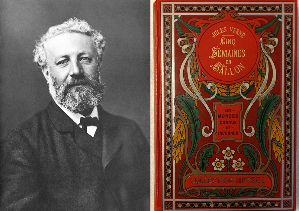 쥘 베른과 1863년에 출간된 기구타고 5주간 초판본.jpg