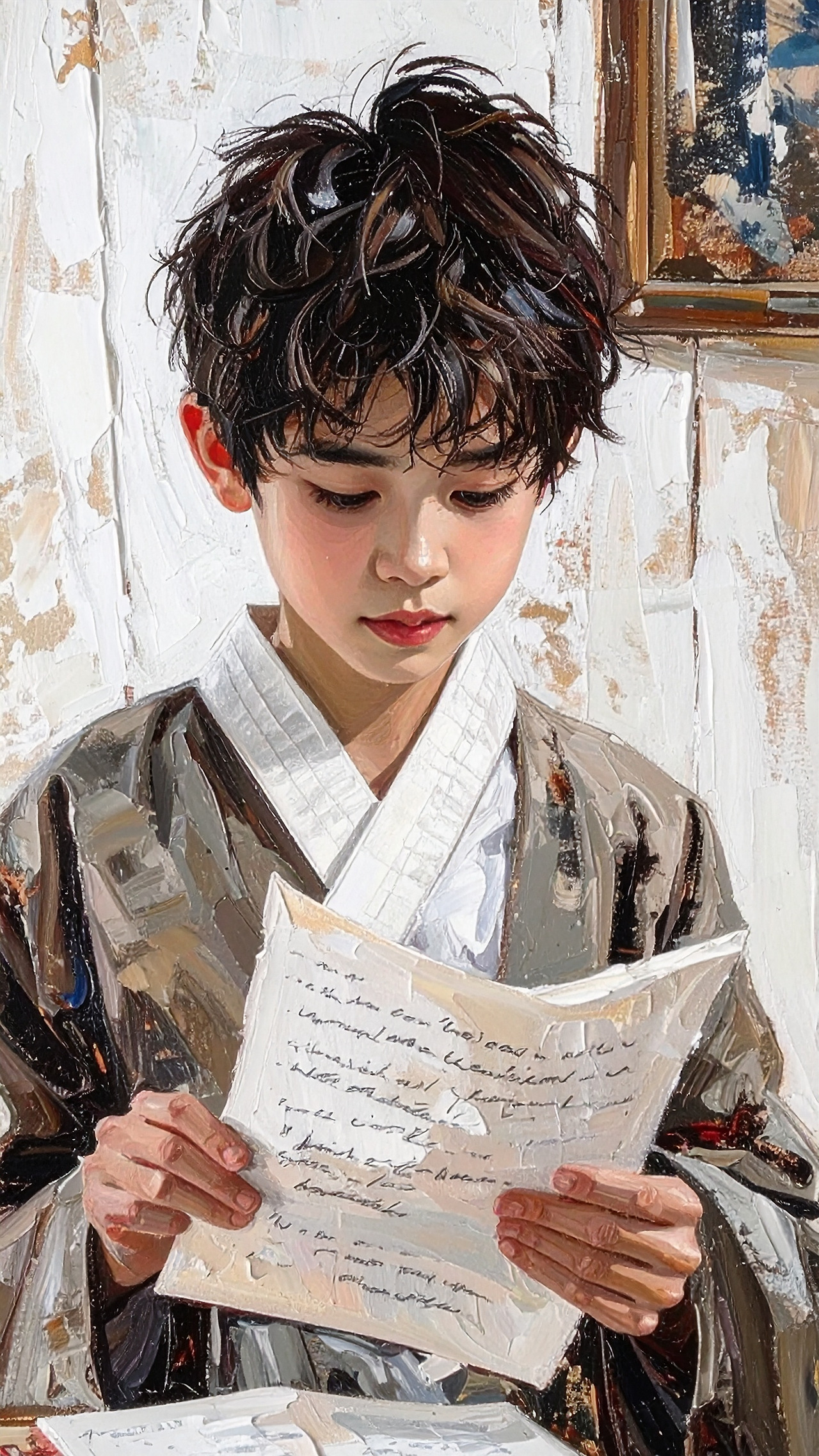 Firefly_400년, 고구려에 있는 더벅머리 남자 아이가 2025년 한국에서 온 편지를 읽고 있어. 옛날 느낌 나게 하나 만들어줘 봐.  750292.jpg