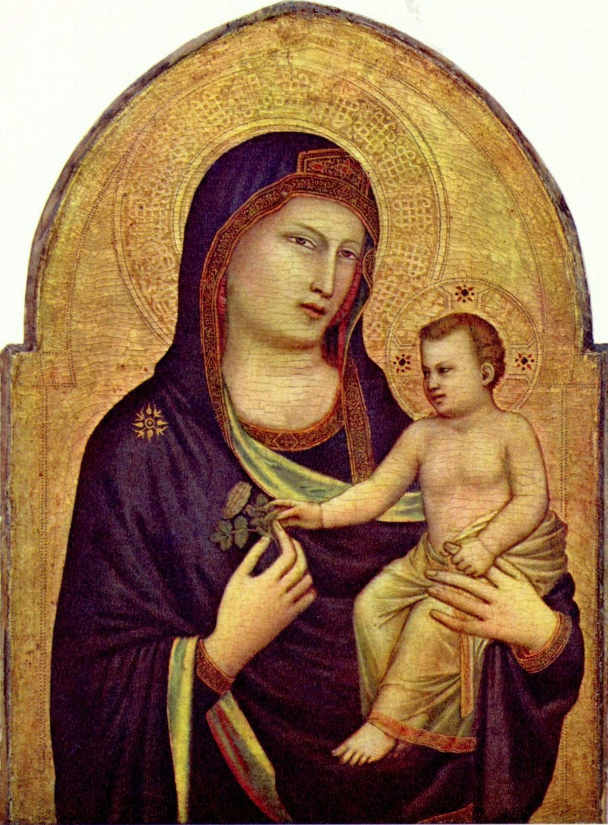 The hem band on Giotto's Madonna and Child 1320–1330 is a mix of Arabic and Mongol script characteristic of Giotto.jpg
