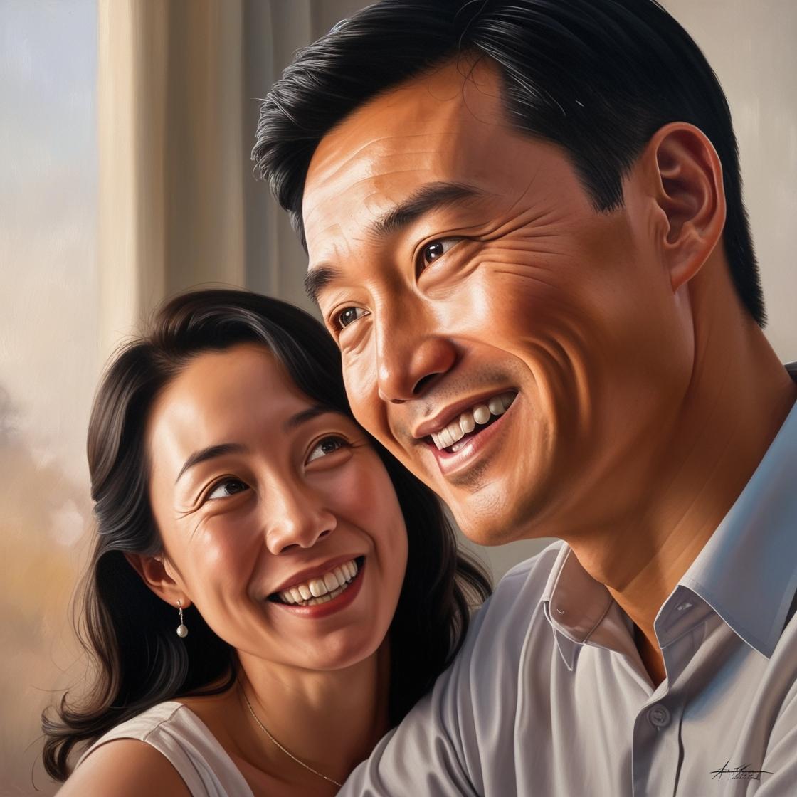 아내를 행복하게 바라보는  40대 아시아 남자를 그려줘요.jpg