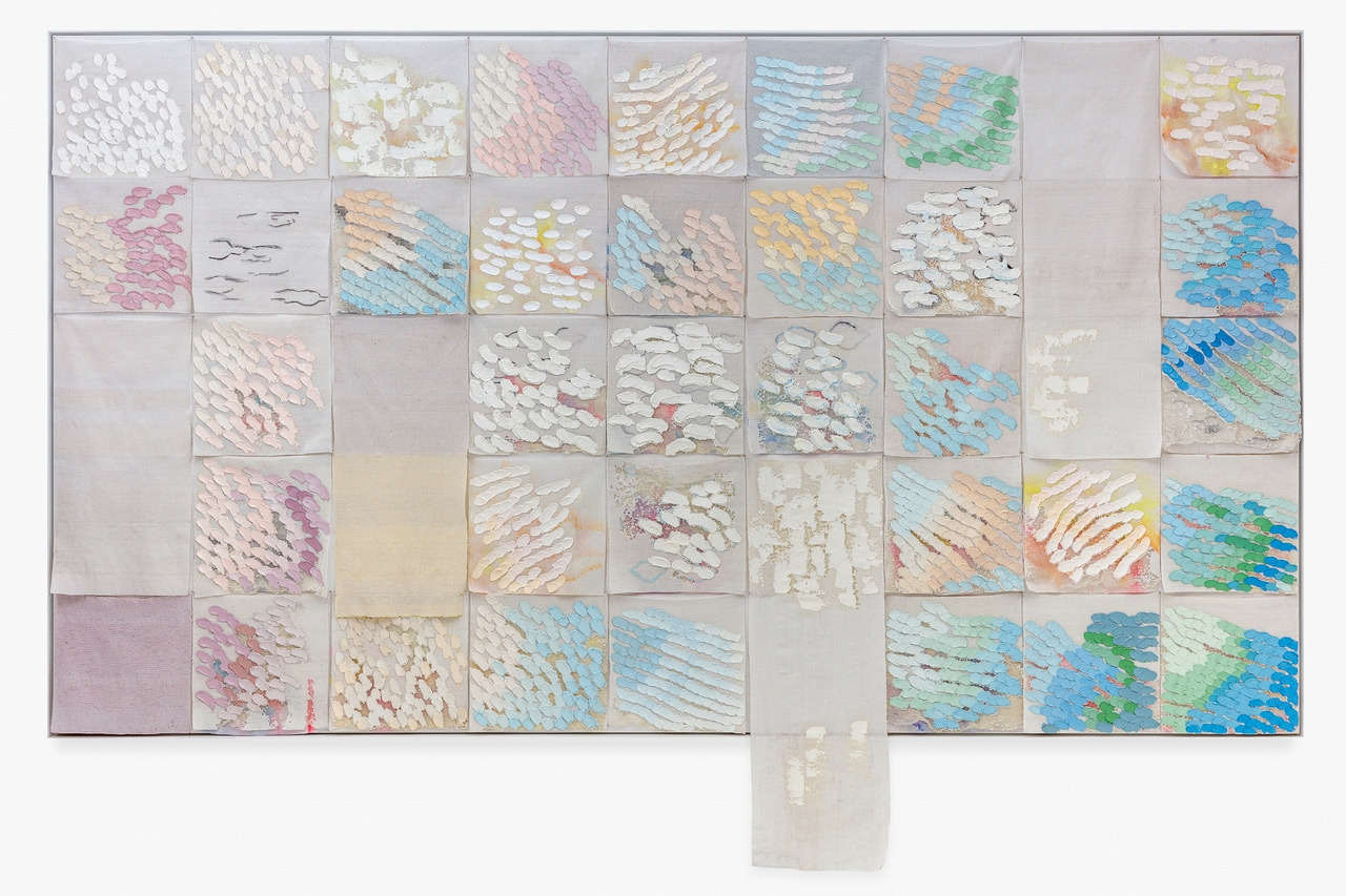 Sunday Morning,2019. 캔버스 위에 엮은 구슬,실,오일 페인트.jpg