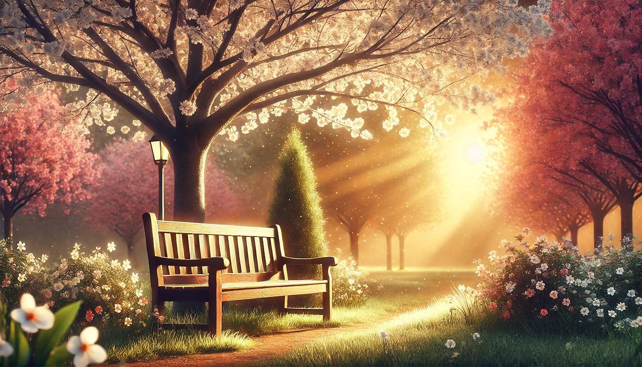첫사랑의 시작을 담은 봄의 벤치와 따스한 햇빛 사진.jpg