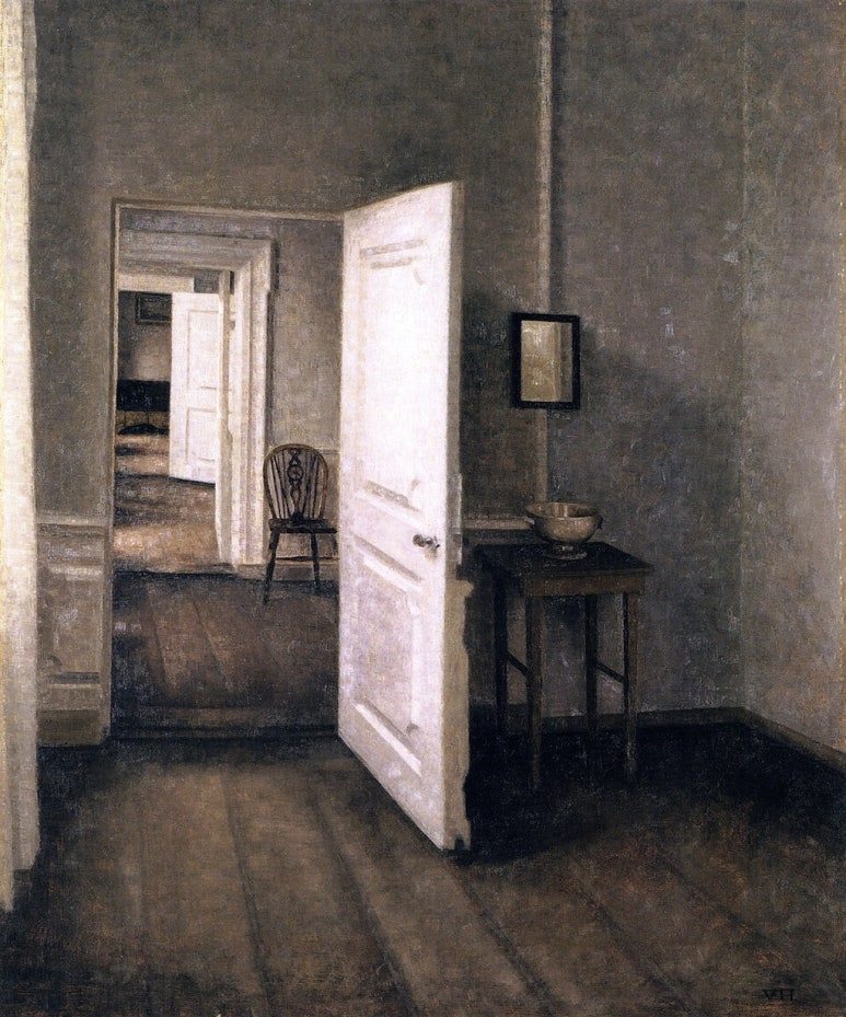 빌핼름, Four Rooms, Interior from the Artist's Home, Strandgade 25m, 1914, ouil on canvas,.jpg