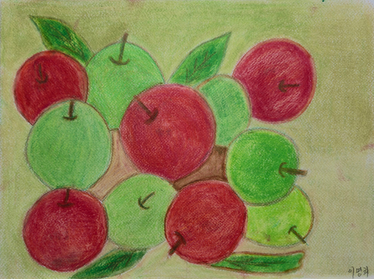 새콤한 사과, 26×34cm 종이에 색연필, 오일파스텔, 2024.jpg