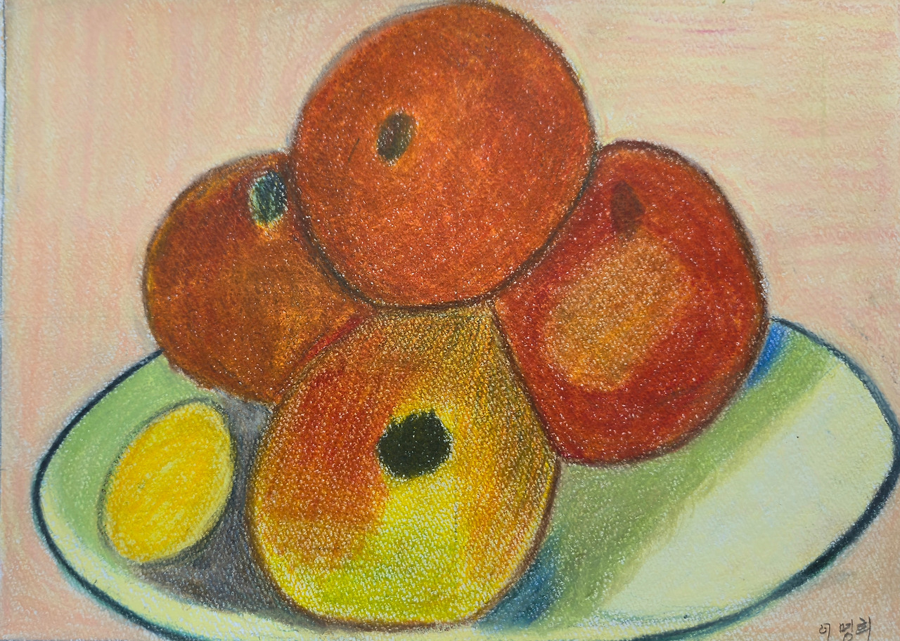 세잔의 사과, 24×34cm 종이에 색연필, 오일파스텔, 2024.jpg