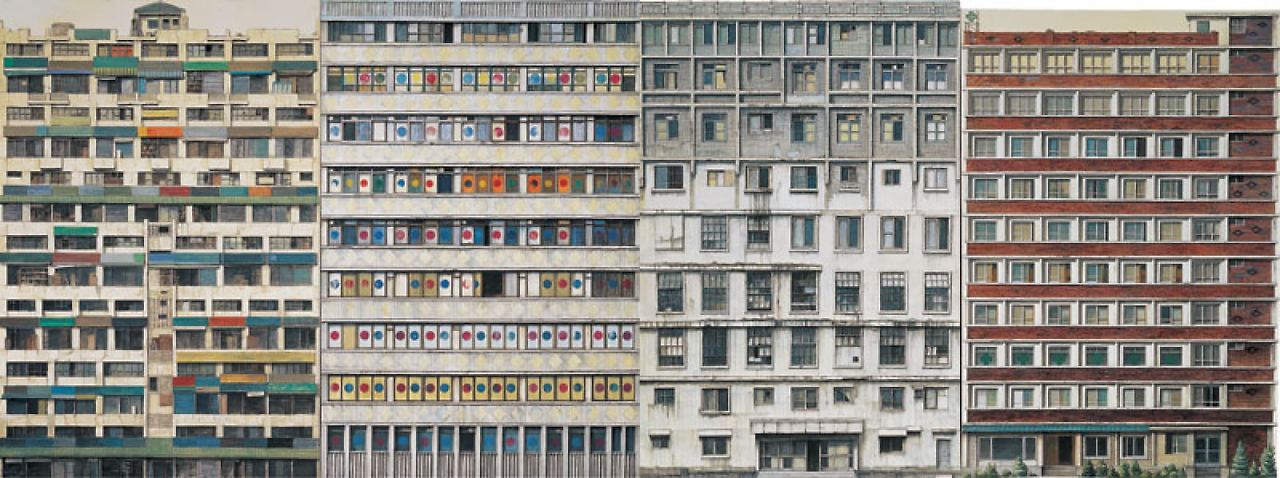 황홀의 건축-청계타워, 현대오락장, 종로빌딩, 용산병원, 194×130×(3), 191×130, 한지에 먹, 색, 2006-2007.jpg