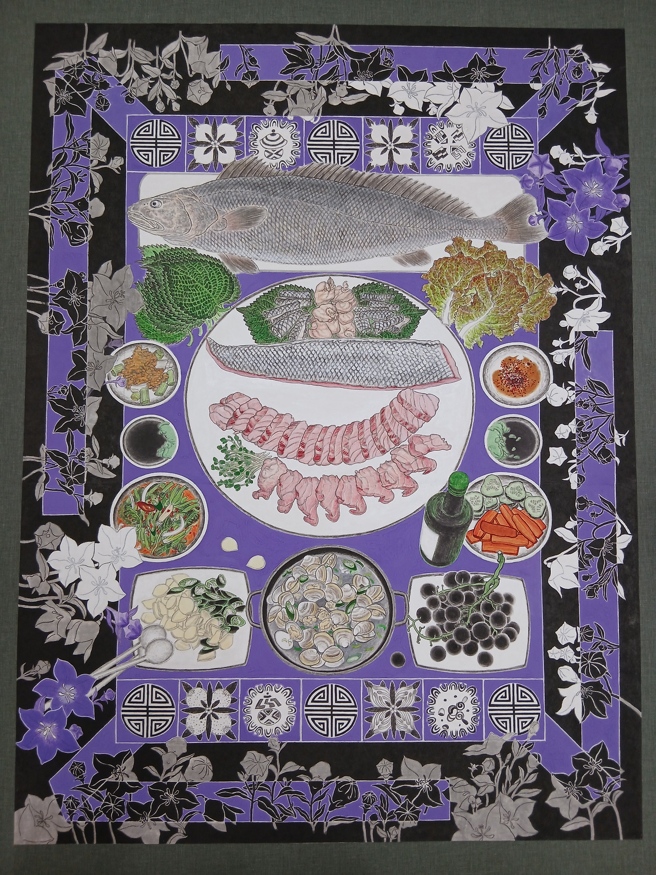 행복밥상-민어회_98×131.5cm_한지에 먹과분채_2024.jpg