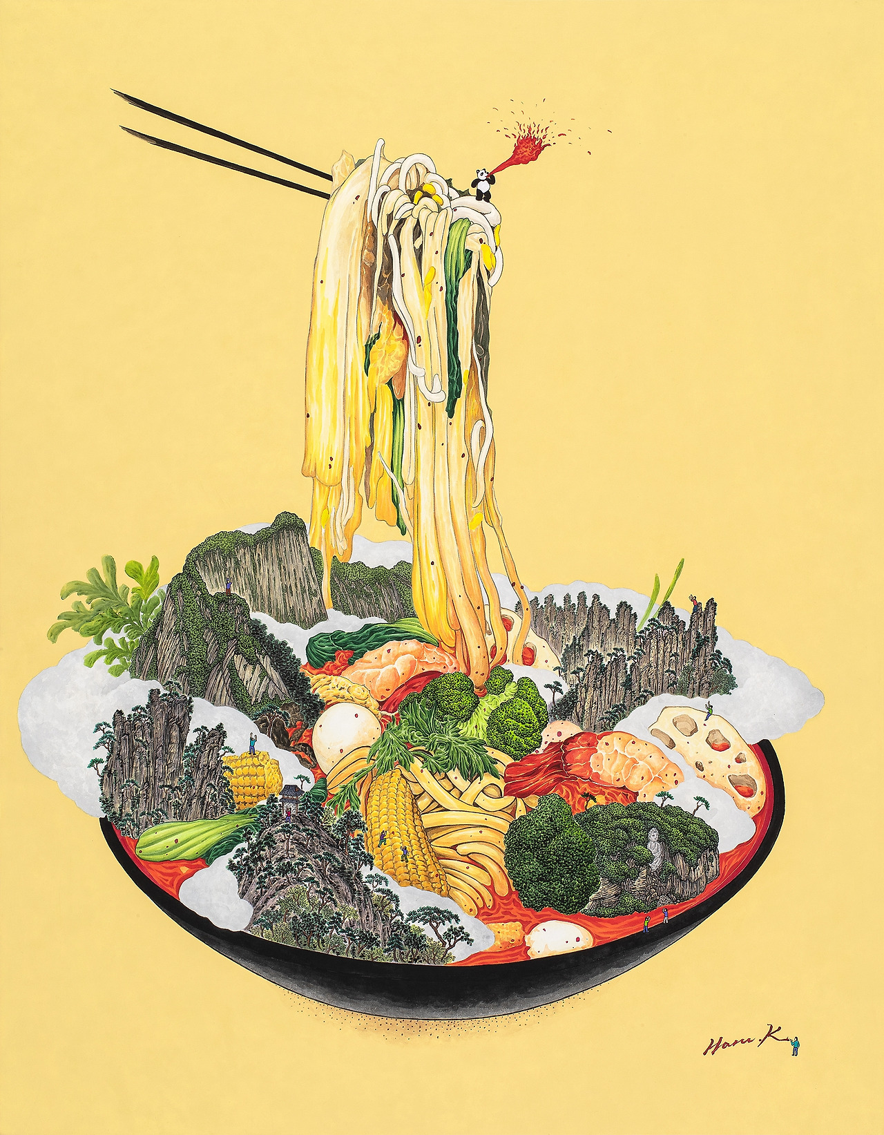 하루K, 맛있는 산수(마라탕), 2024, 한지에 수묵채색, 116.8x91cm..jpg