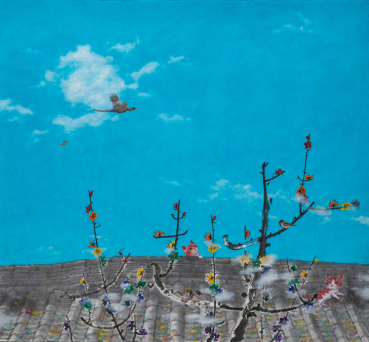 성태훈, 무지개가 매화에 피다 A rainbow spreads over plum blossoms, 2023, 한지에 수묵아크릴, 92 x 100cm..jpg