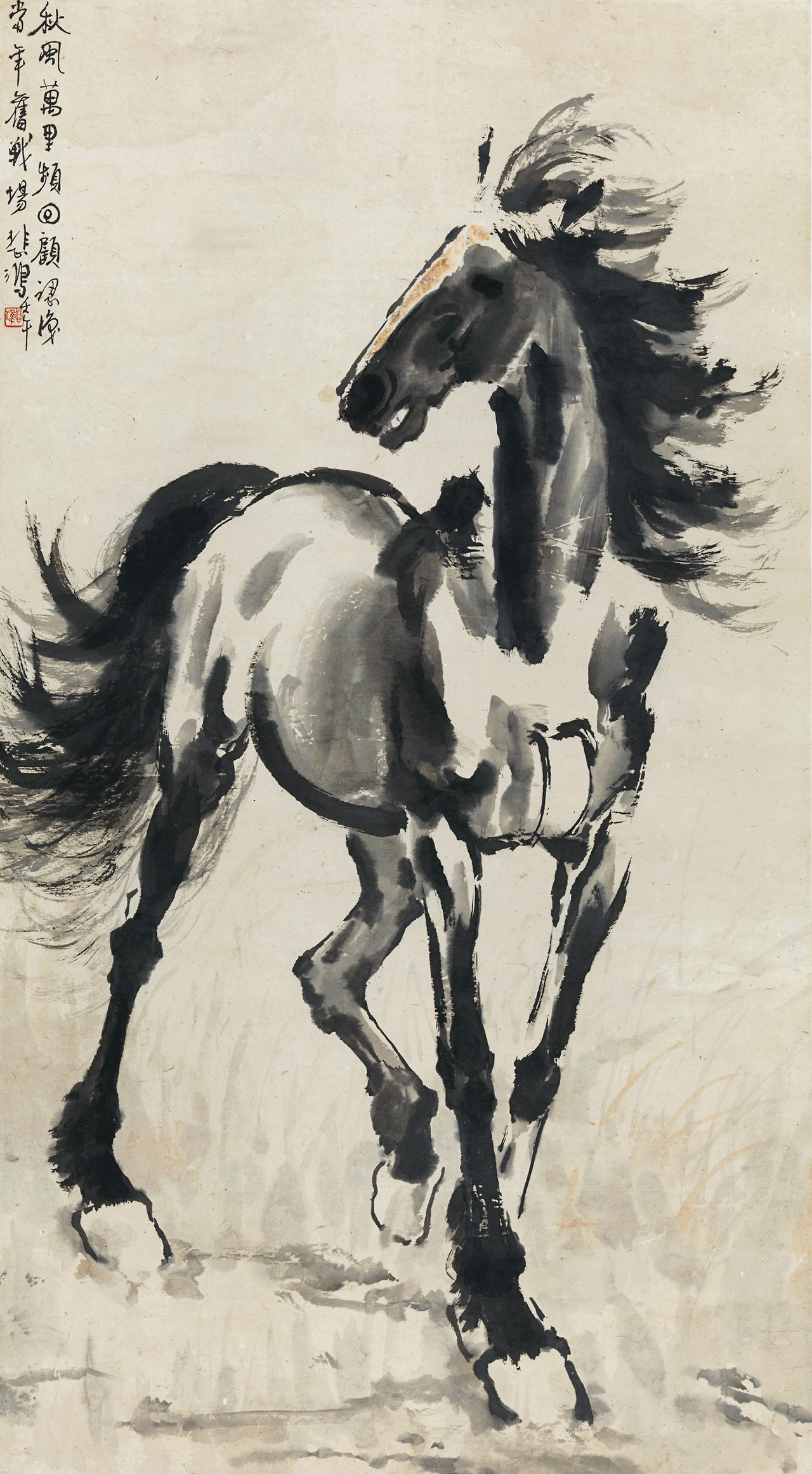 쉬베이훙(徐悲鴻), 〈전마(戰馬)〉, 1942, 종이에 먹, 색, 110.5×61.3cm, 중국미술관 소장.jpg