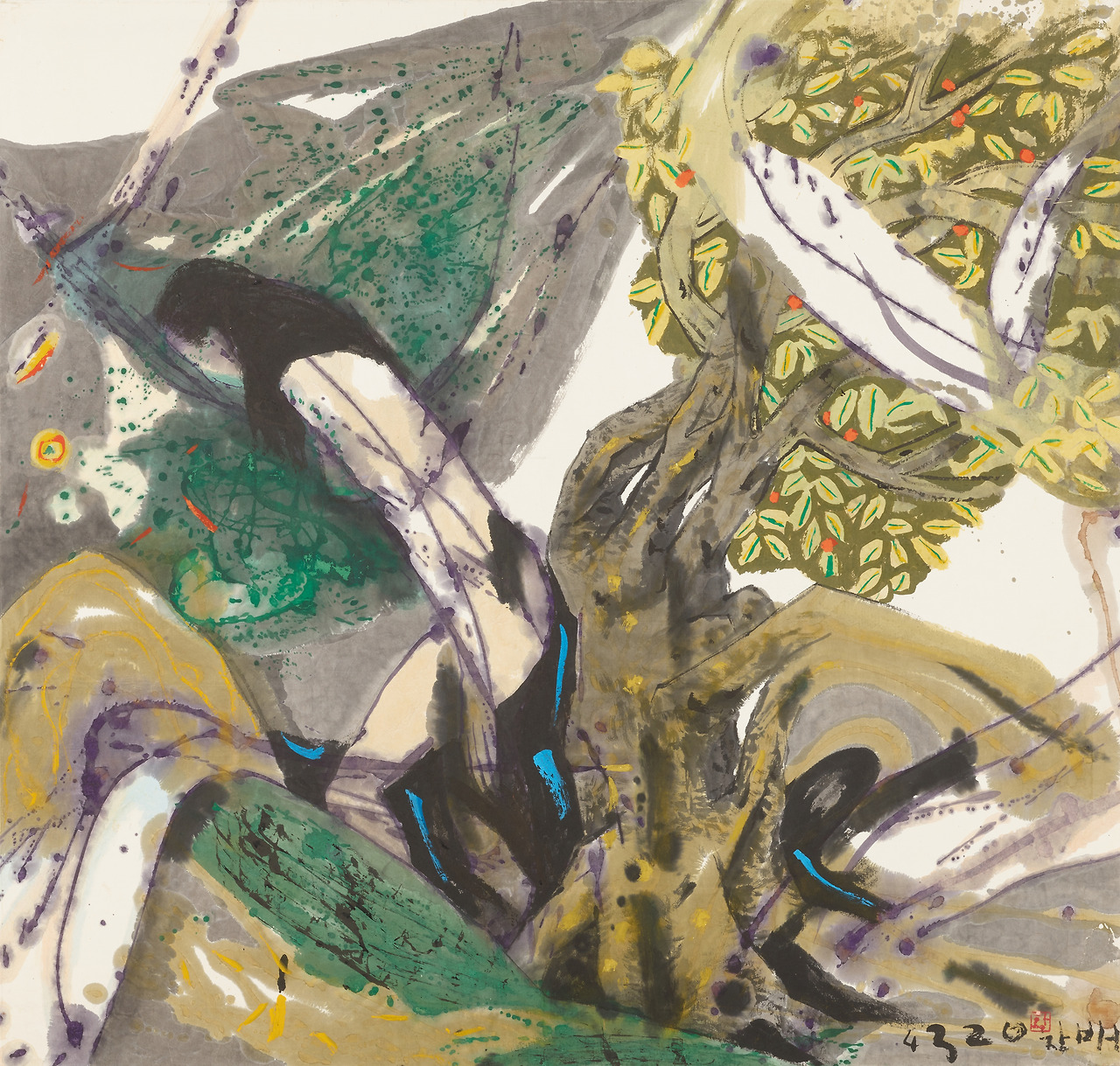 황창배, 〈20-2〉, 1987, 종이에 먹, 색, 120.5×126.5cm, 국립현대미술관 소장.jpg
