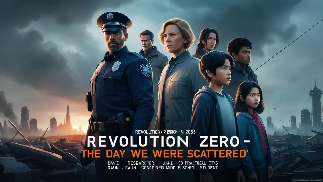 《REVOLUTION ZERO – 우리가 흩어진 날》다비드(30대 후반 장교), 제인(30대 후반 연구자), 라운(중학생 남자), 로미(중학생 여자) 2035년 배경 (3).jpg