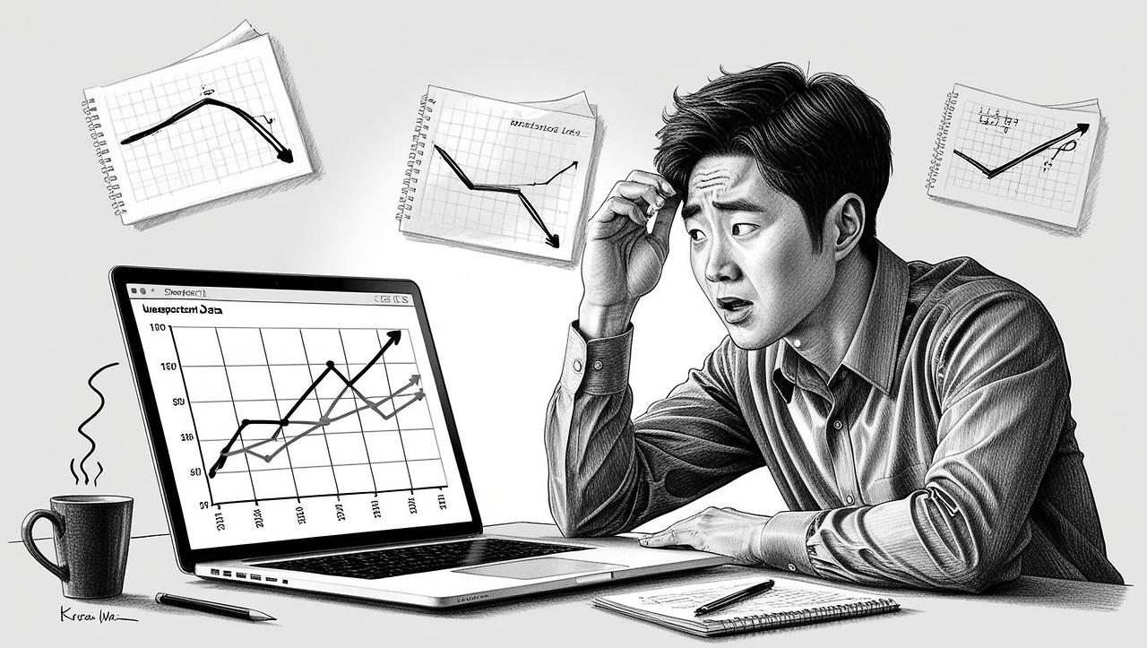 “A Korean graduate student staring at a line graph that doesn’t fit, scratching their head in frustration, a coffee mug beside the laptop, background shows notes with curved trend lines drawn” (3).jpg
