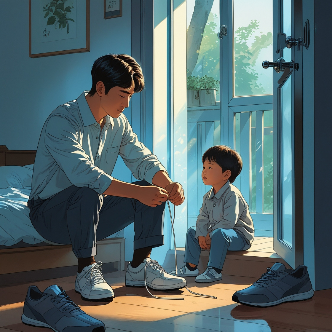 Leonardo_Phoenix_10_A_Korean_father_in_his_30s_tying_his_shoel_2.jpg