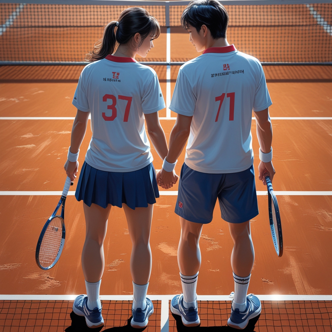 Leonardo_Phoenix_10_koreanCouple_tennisDoubles_emotionalSports_0.jpg