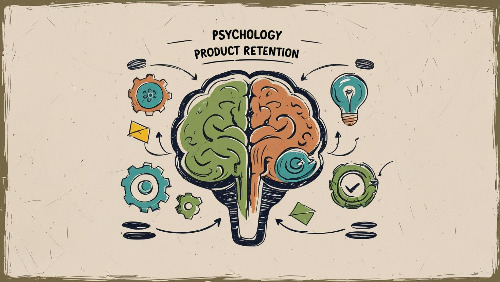 I want to create an image for my blog title which is psychology for product retention and engagement. I don't want it to be too fancy, it should be looking as if hand drawing. Can you make one_.jpg