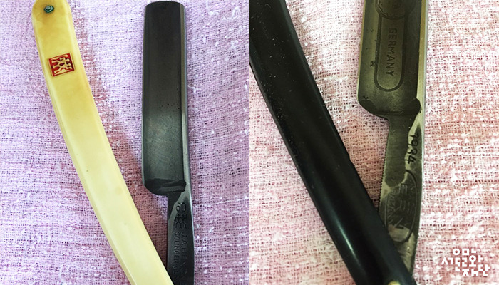 IMG_09_성우이용원에서-가장-오래된-140년-된-면도칼(좌)과-제작연도-1934년이-각인되어-있는-면도칼(우).jpg