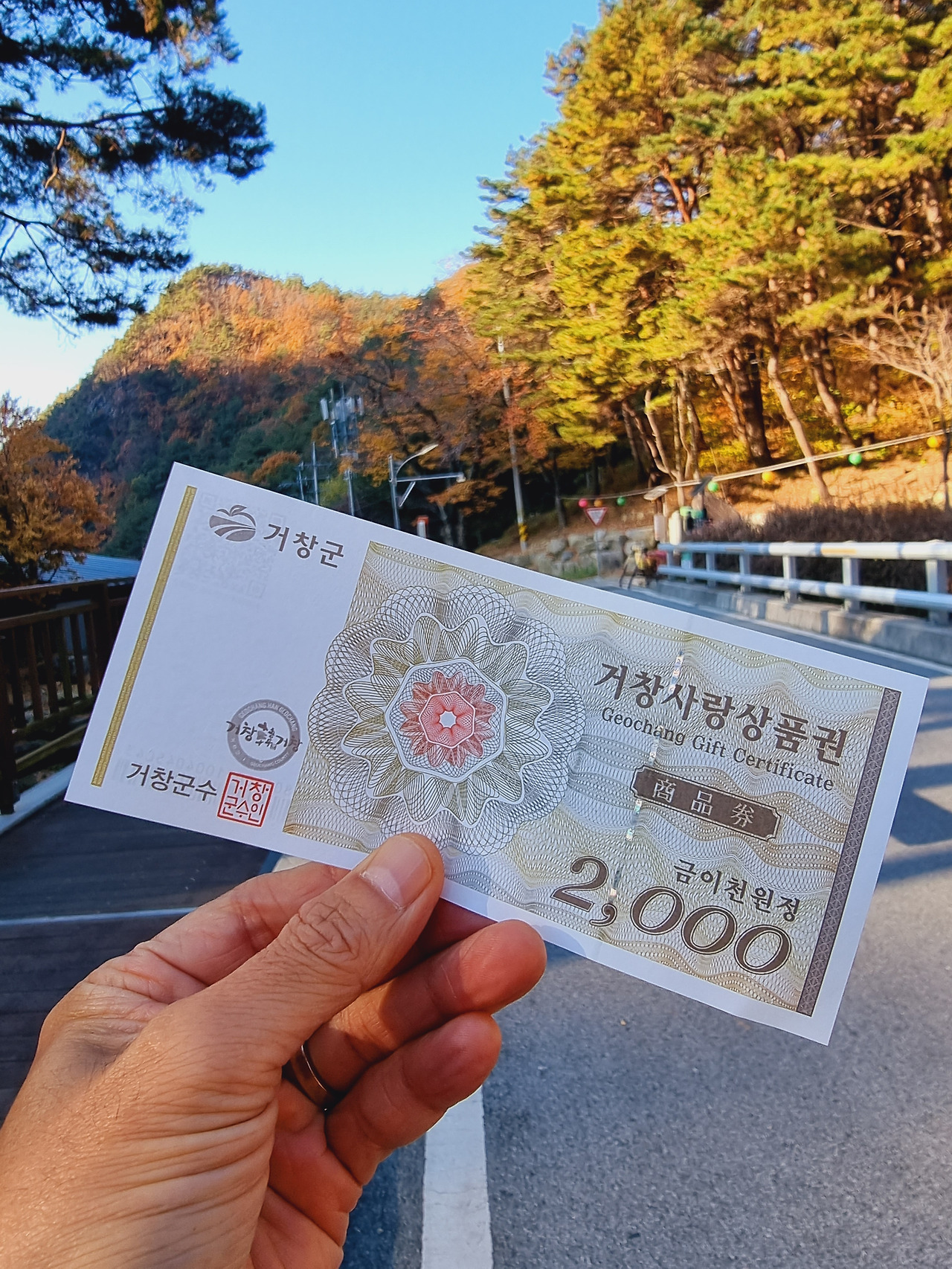 Y자형 출렁다리를 보기 위해서는 3천원의 입장료를 지불해야 하지만 2천원짜리 지역상품권으로 돌려주기 때문에 거창 내 거의 모든 곳에서 사용 가능하다..jpg