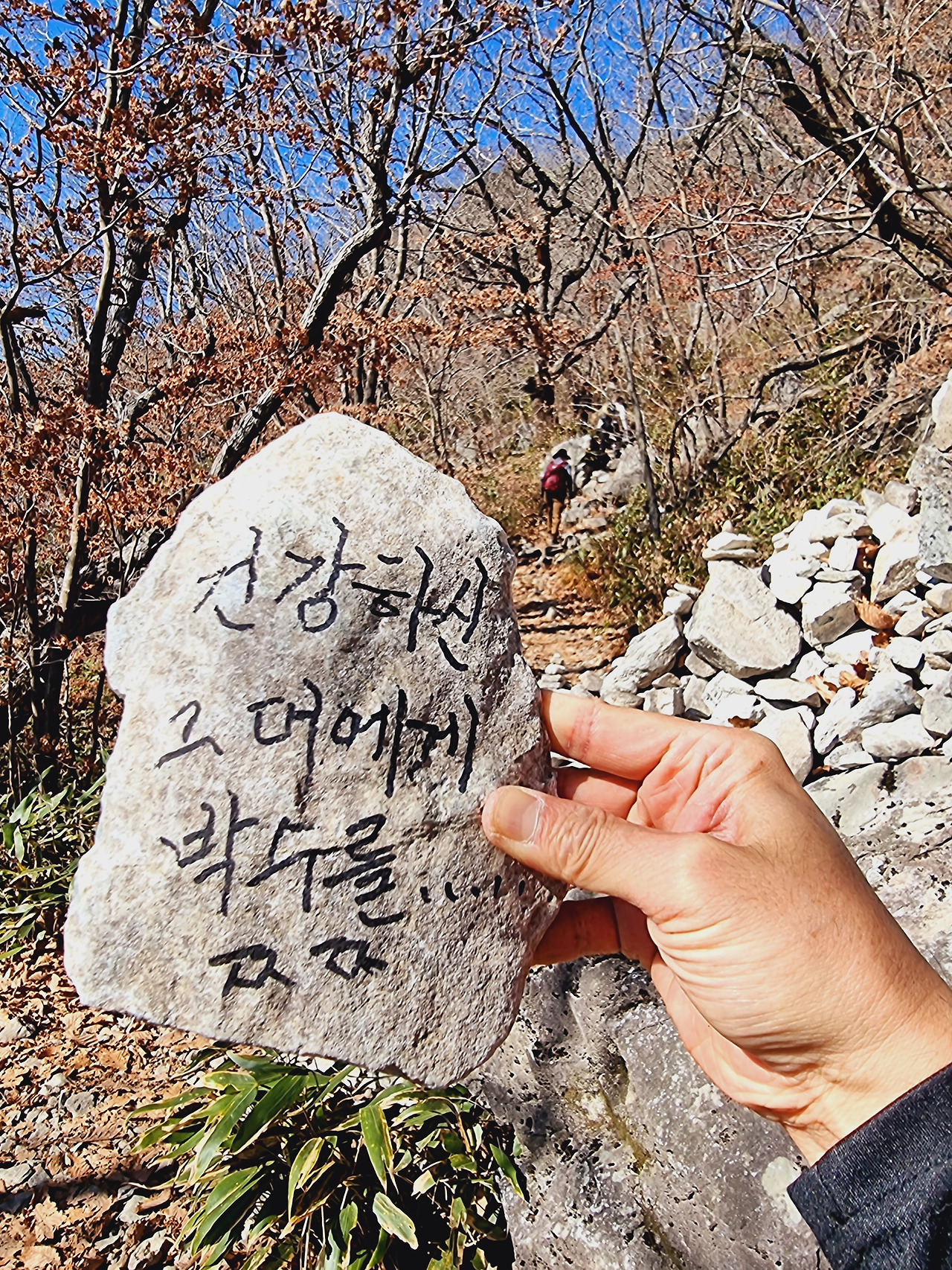 6 어느 등산객이 새겨 놓은 응원의 메시지가 눈에 띄었다..jpg