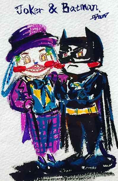 Partner(조커&베트맨), acrylic, colored pencil on paper, 17.2x22.2 (갤러리 다온 소장).jpg