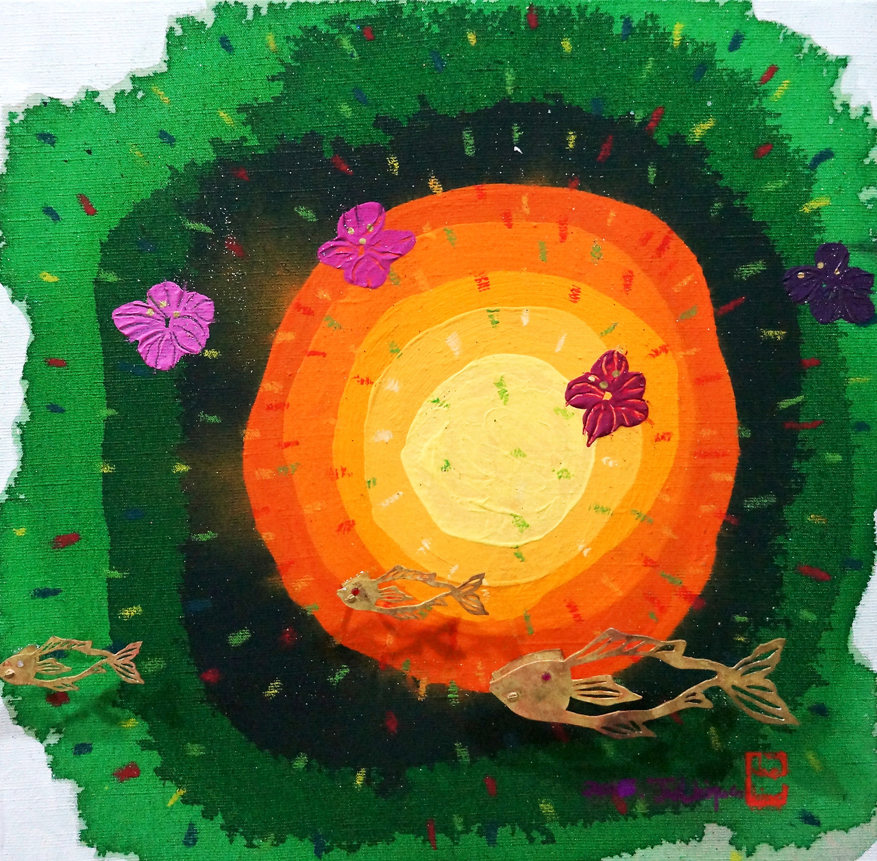 여행산수_休ver.Ⅱ ㅣ 25x25cm ㅣ oriental ink, mixed media on fabric ㅣ 2016. (2).jpg