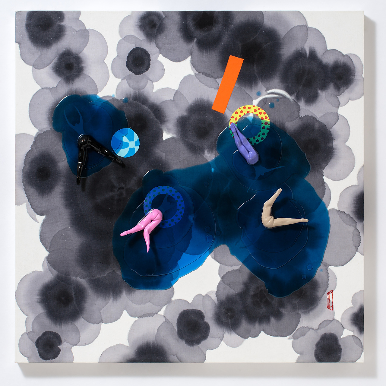 태우, (Pool_lower 첨벙), Korean Ink & Acrylic on Canvas, Mixed media 60x60cm, 2015.jpg