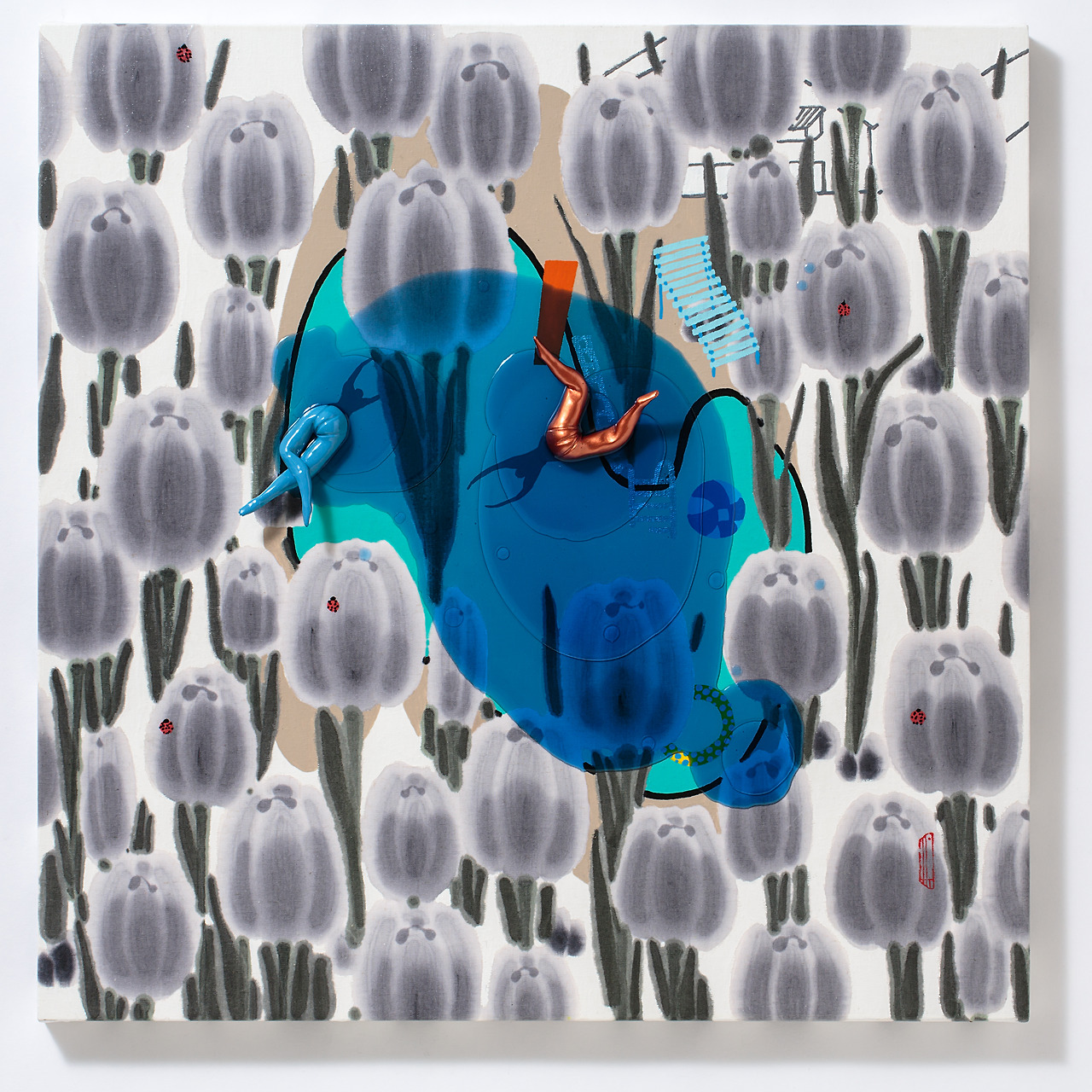 태우, (Pool_lay 첨벙), Korean Ink & Acrylic on Canvas, Mixed media 60x60cm, 2015 (2).jpg