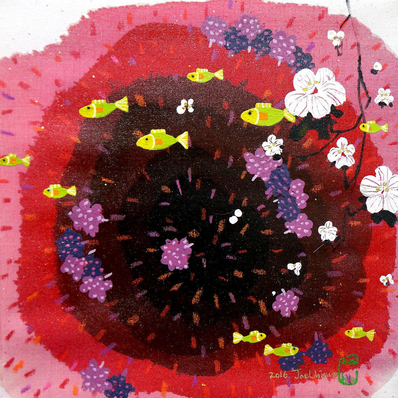 여행산수_休ver.Ⅱ ㅣ 25x25cm ㅣ oriental ink, mixed media on fabric ㅣ 2016..jpg