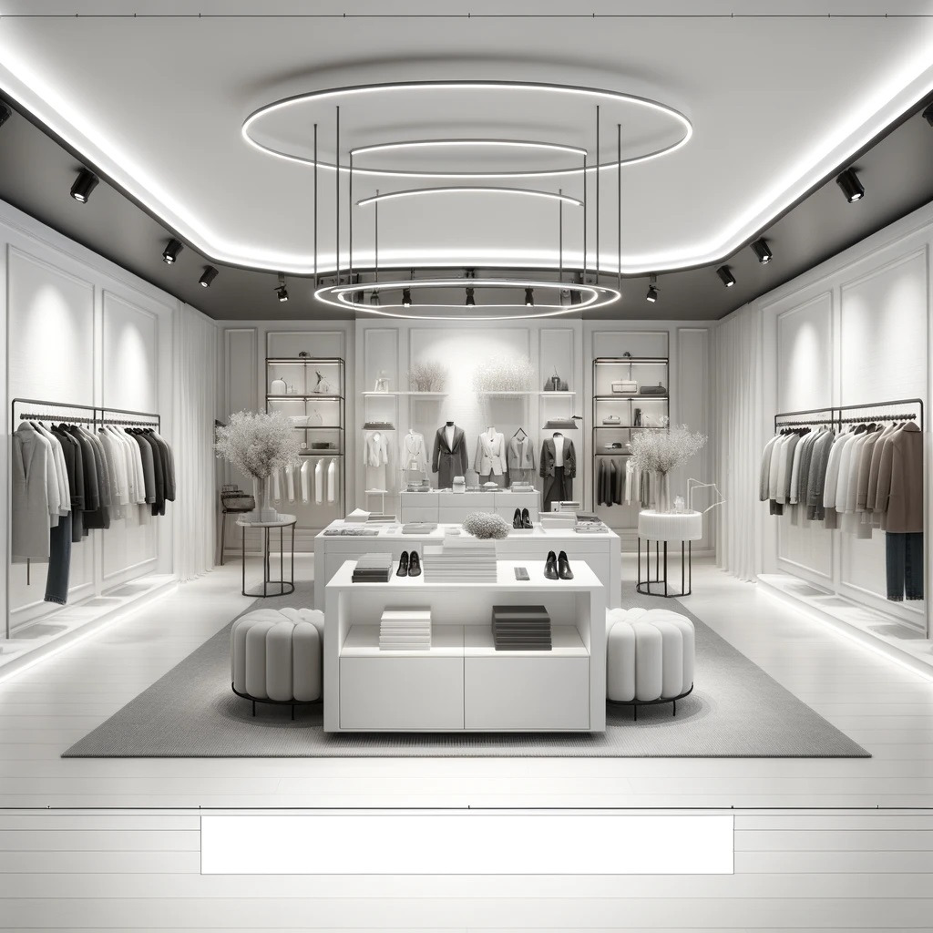 DALL·E 2024-02-13 19.31.51 - Create an image of a modern and minimalist fashion store interior, featuring a clean and sleek design. The store uses a monochromatic color palette of.jpg