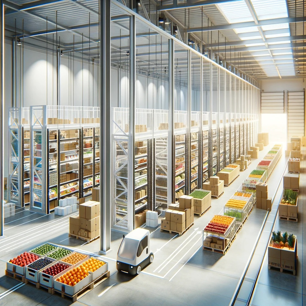 DALL·E 2024-02-21 00.22.29 - Create an image of a logistics center managing fruits or food products, emphasizing a subtle hint of Chinese affiliation through design elements, but .jpg