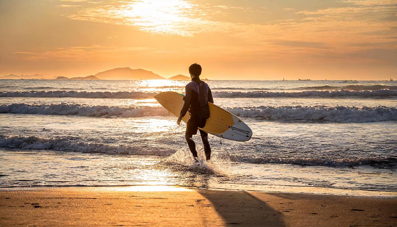 Firefly 해변에서 서핑하는 남자 뒷모습 75569.jpg