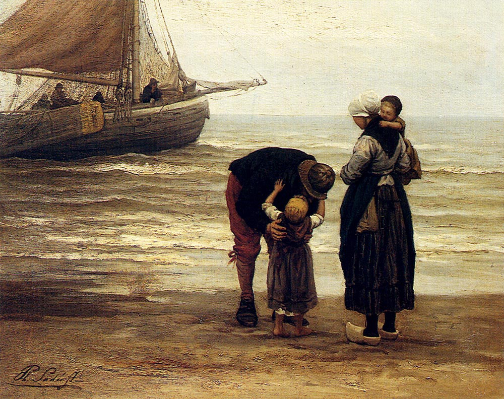Philippe Lodowyck Jacob Sadee (1837-1904), A Fisherman's Goodbye, Oil on canvas, 69.8 x 55.8 cm.jpg