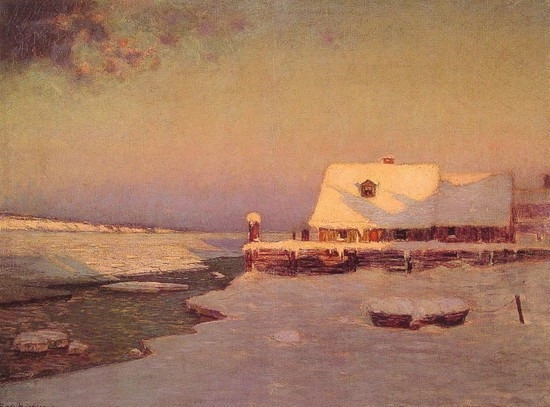 해리슨(Lowell Birge Harrison)作, winter twilight goldsunriver.jpg
