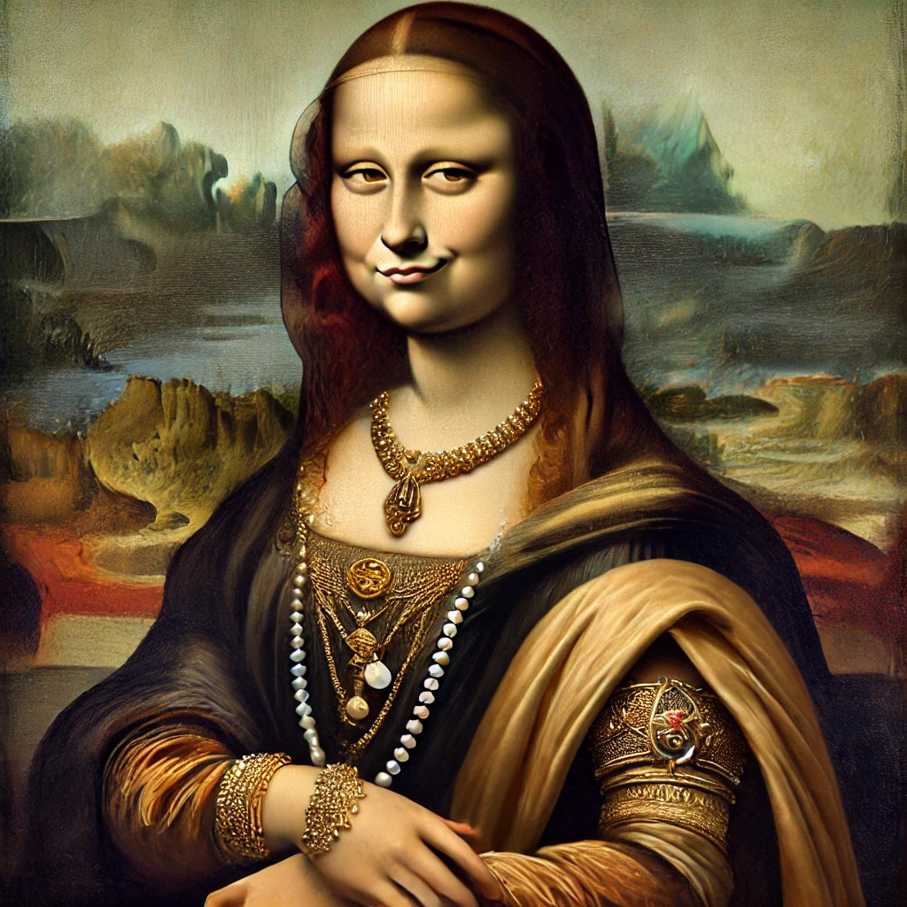 DALL·E 2025-01-28 17.49.53 - A Renaissance-style painting of the Mona Lisa with an exaggerated expression of entitlement and privilege. She retains her iconic pose, but her facial.jpg