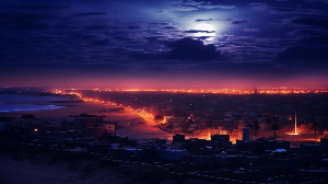 무료 사진 중동 수도의 밤 도시 풍경, 도시 너머 하늘에 보름달이 뜬 달빛.jpg