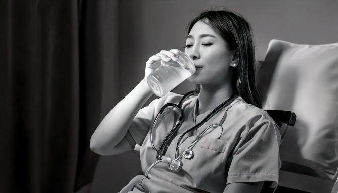 Firefly 휴식하며 에너지를 재충전하는 한국인 여자 간호사의 모습 11173.jpg