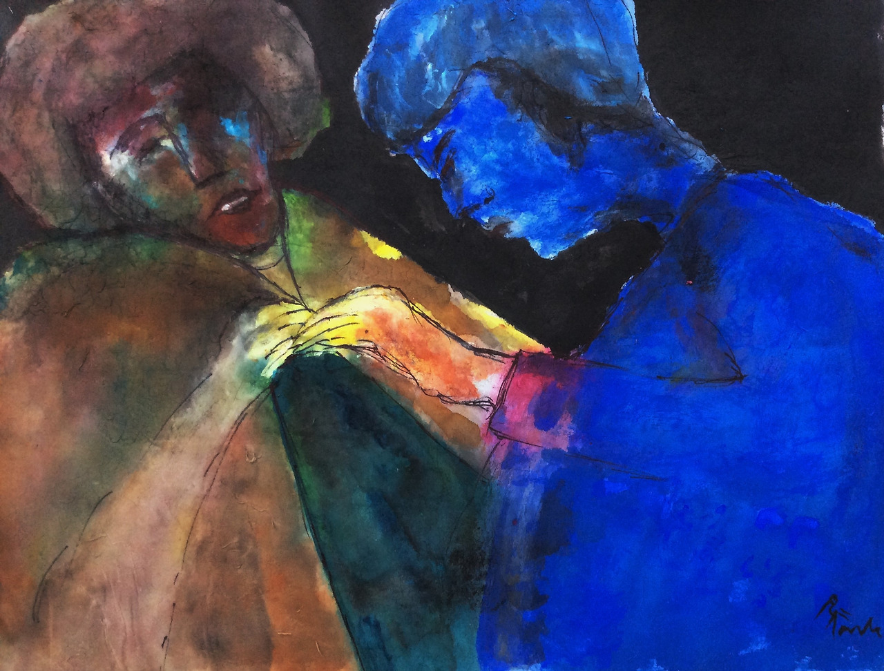 경건과 크리스천, 48.5X35cm 한지수채화(2021).jpg