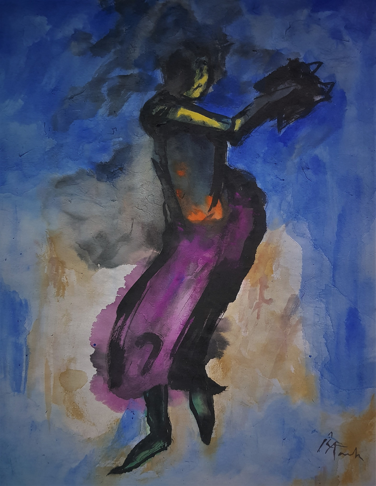 술취한 여자, 48.5X35cm 한지수채화(2022).jpg