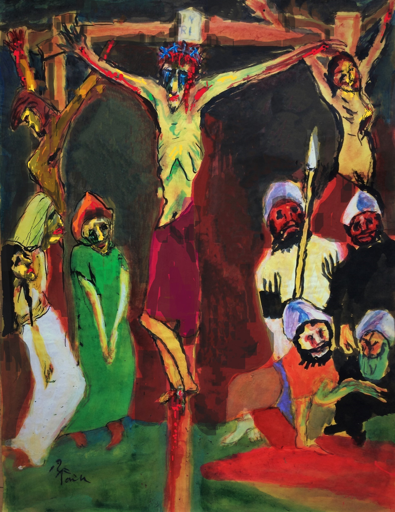 두죄수와 예수, 52X40cm, 한지수채화(2022).jpg