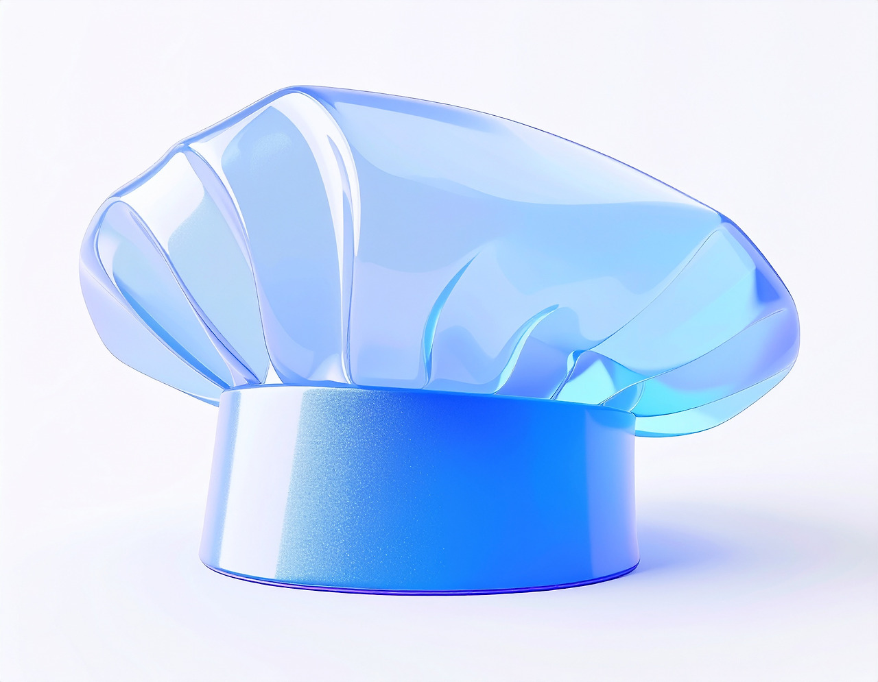 Firefly 3d glassmorphism icon, a chef's hat, on a white background, high quality, transparent, blue .jpg