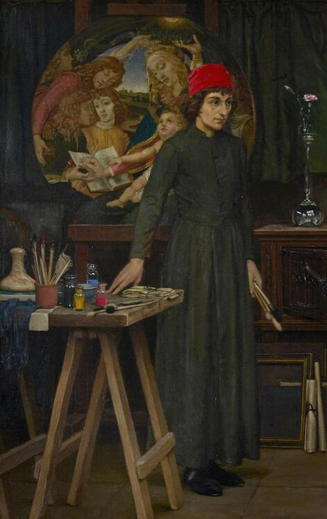 Botticelli의 스튜디오 인 Eleanor Fortescue-Brickdale (1872-1945), Giulio와 Lorenzo de Medici (1922)가 선보인 Simonetta의 첫 방문.jpg