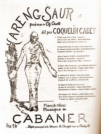Affichette de Franc-Lamy pour Le Hareng saur de Charles Cros, dit par Coquelin Cadet sur une musique de Cabaner (vers 1875-1880)..jpg