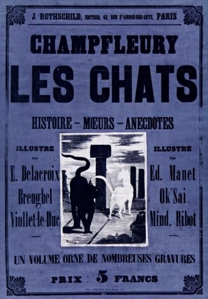1870, Affiche pour l'album Les Chats de Jules Champfleury, comprenant une lithographie de Manet.jpg