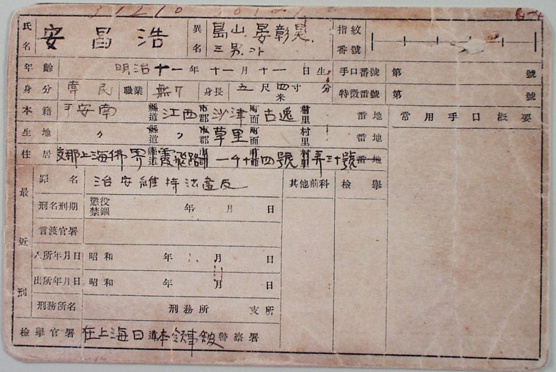 안창호 수형기록표(1932)_독립기념관.jpg