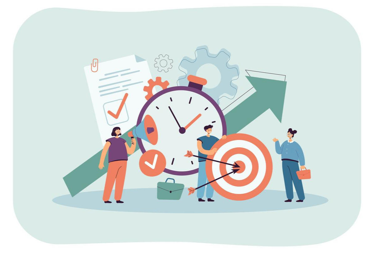 Tiny people with clock, checklist and target.jpg