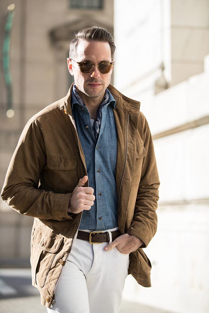 tan-suede-safari-jacket-denim-shirt-white-jeans-brown-leather-chelsea-boots-mens-outfit-idea-spring-style-essentials-peter-millar-3.jpg